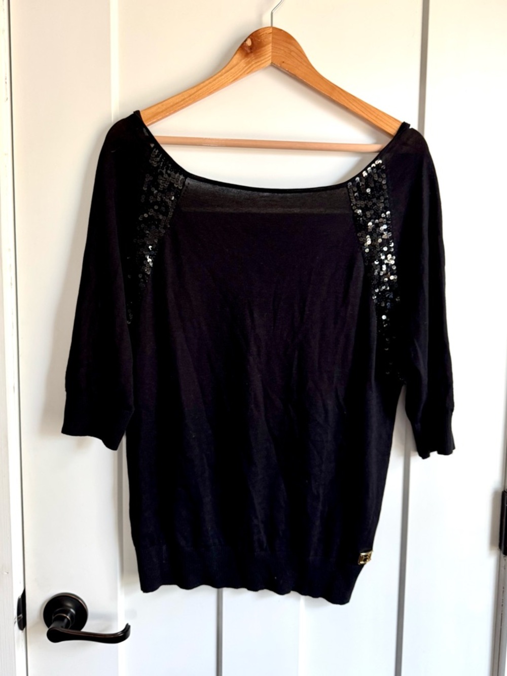 NWT Halston Black Raglan Knit Lowback Top